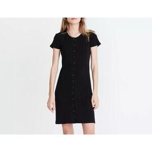 Madewell Dress Size Medium Button Front Ribbed Knit Mini Black Cotton Blend